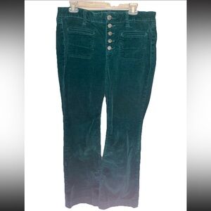 TORRID Green Corduroy Womens Flared Leg Button Casual 100% Cotton Sz 12S